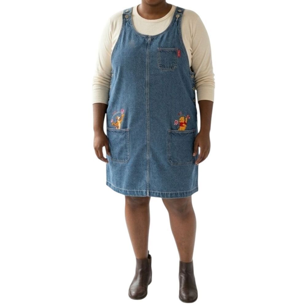 Vintage Disney Winnie the Pooh Tigger Denim Jumper Dress 18W Jerry Leigh 90s